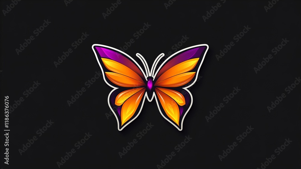 Naklejka premium Vibrant orange and purple butterfly design against a dark background. A captivating image perfect for various uses.