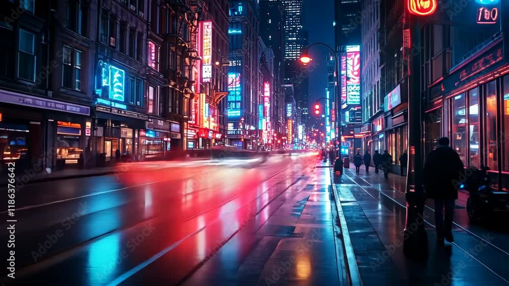 Vibrant Neon Lights and Dynamic Traffic Illuminating the Urban Nightscape in a City Vibrant Neon Lights and Dynamic Traffic Illuminating the Urban Nightscape in a City