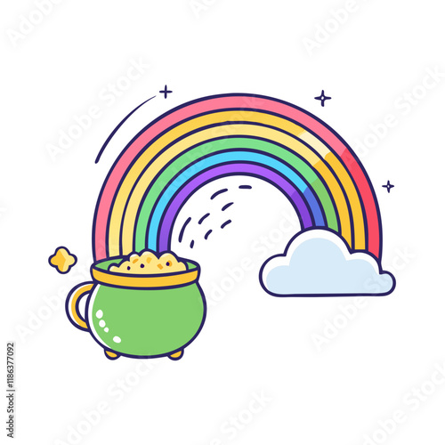 rainbow ending in a pot of gold vector icon, patrick’s day vector illustration - simple illustration of rainbow ending in a pot of gold perfect for logos, and patrick’s day -themed designs.