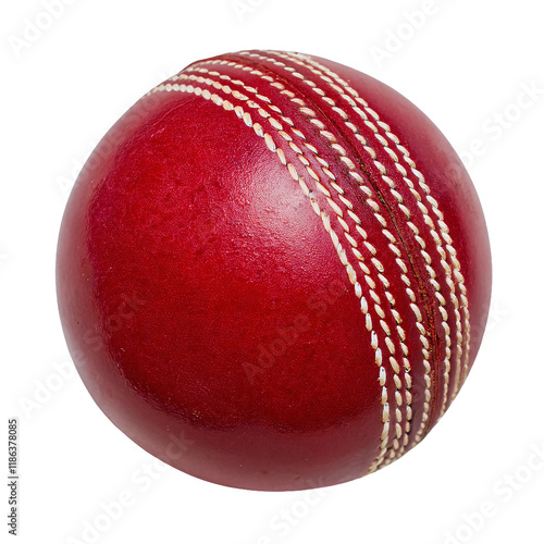 red cricket ball isolated background, professional leather sports equipment with stitched seam
