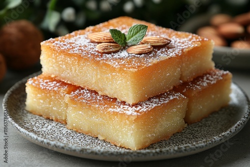 Hareesa, basbousa, and namoora are all popular Middle Eastern semolina desserts photo