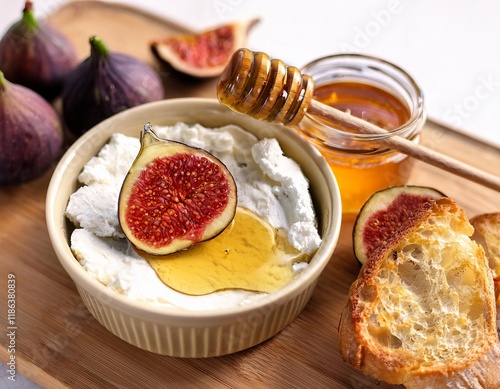 Wallpaper Mural Creamy ricotta cheese with figs and honey drizzled on toasted bread for italian breakfast Torontodigital.ca