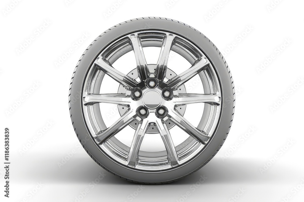 A shiny, modern alloy wheel showcasing intricate design and engineering for vehicles. isolated on white background A shiny, modern alloy wheel showcasing intricate design and engineering for vehicles. isolated on white background