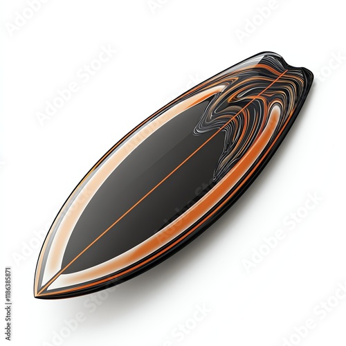 Stylish surfboard with vibrant patterns on a white isolated background. photo