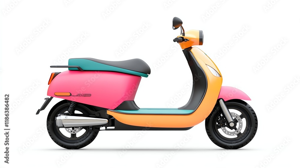 Colorful modern scooter with a sleek design, white isolate background. Colorful modern scooter with a sleek design, white isolate background.