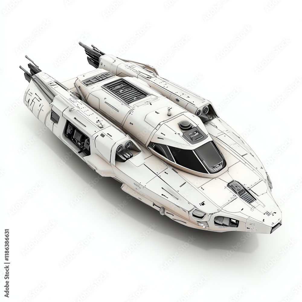 Futuristic spaceship model on a white isolated background. Futuristic spaceship model on a white isolated background.