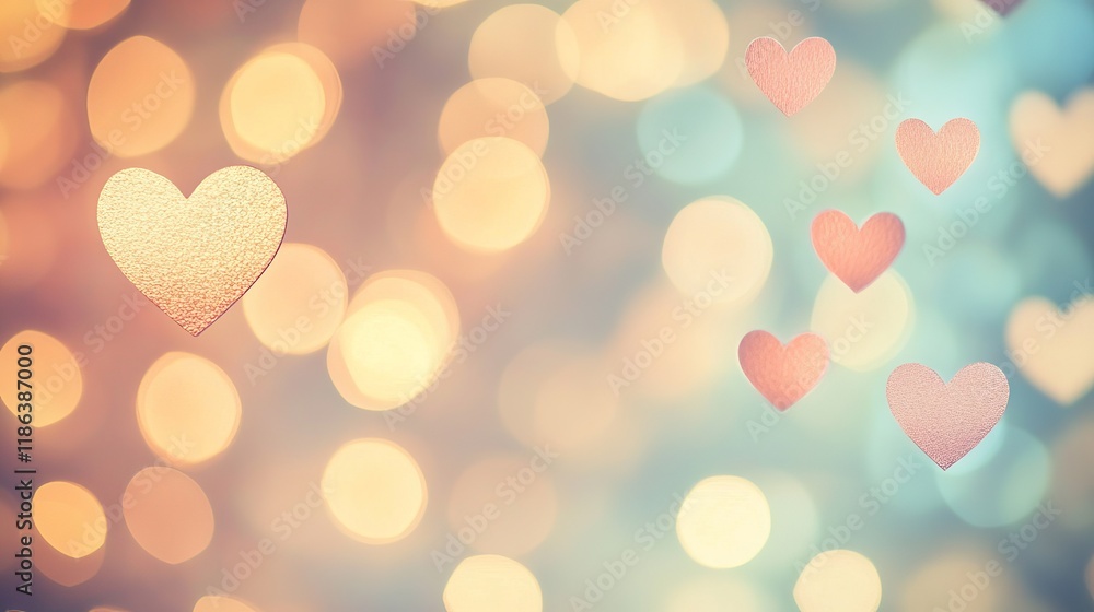 Fototapeta premium Soft Valentine's Day Background with Floating Hearts and Gentle Bokeh Effect