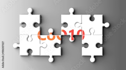 Coq10 as a complex topic - pictured as word coq10 on a puzzle pieces to show that coq10 is a composite subject. Solving a puzzle. Pieces coming together to make a whole photo