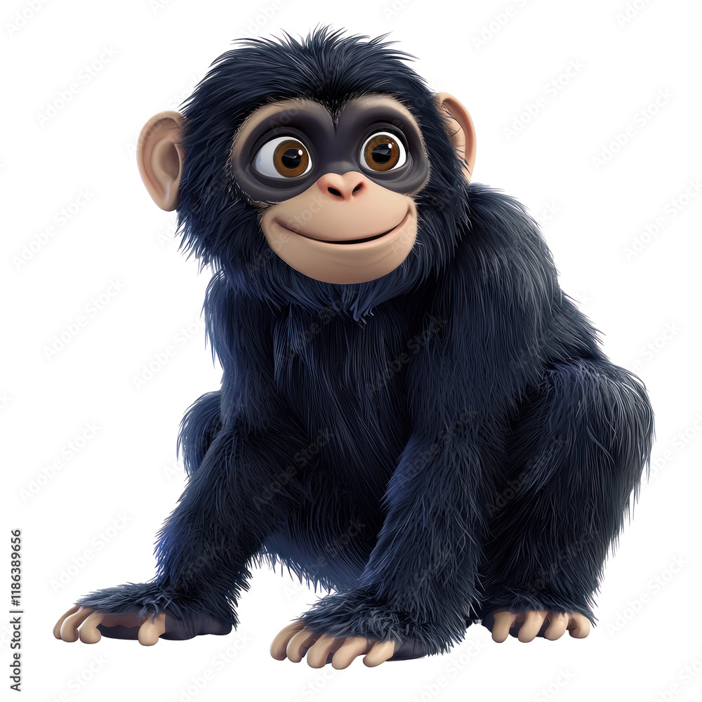 Fototapeta premium Cute Cartoon Siamang Monkey Character in 3D Style with Big Eyes and Playful Expression on transparent background