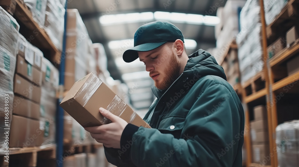 Young Worker Scanning Package in Warehouse for Logistics and Inventory Management Tasks Young Worker Scanning Package in Warehouse for Logistics and Inventory Management Tasks