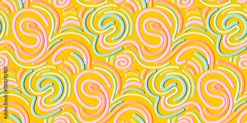 Squiggle, wavy line seamless pattern. Abstract 3d fluid graphic shapes geometric creative background