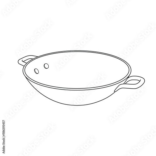 Hand drawn kids drawing vector illustration frying pan wok cartoon isolated