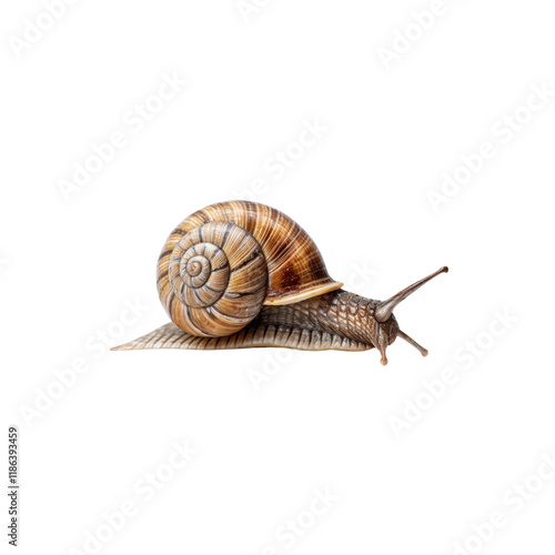 Snail on the Move: A close-up of a snail crawling across a surface, its shell spiraling outward, showcasing the intricate details of its anatomy.  