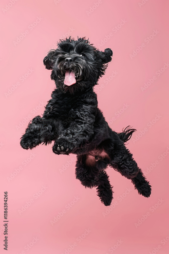 custom made wallpaper toronto digitalBlack Russian Terrier dog Jumping and playing, studio lighting, isolated on pastel background, stock photographic style