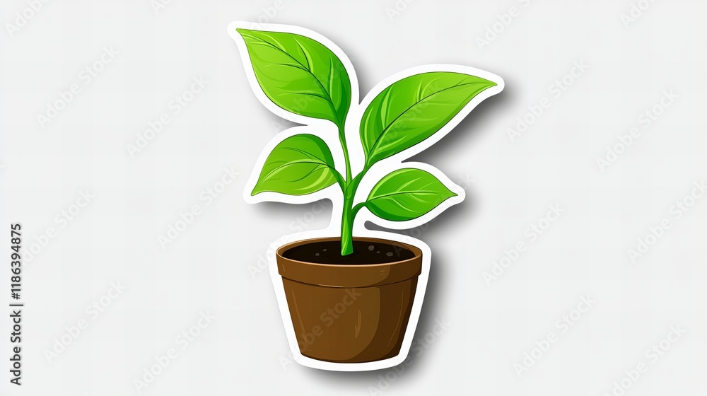 A vibrant young plant in a brown pot, a symbol of growth and new beginnings. The green leaves stand out against a neutral background. A vibrant young plant in a brown pot, a symbol of growth and new beginnings. The green leaves stand out against a neutral background.