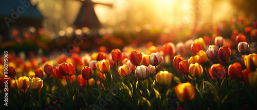 Strahlende Tulpenblüte im Abendlicht mit warmen Farbtönen

 photo