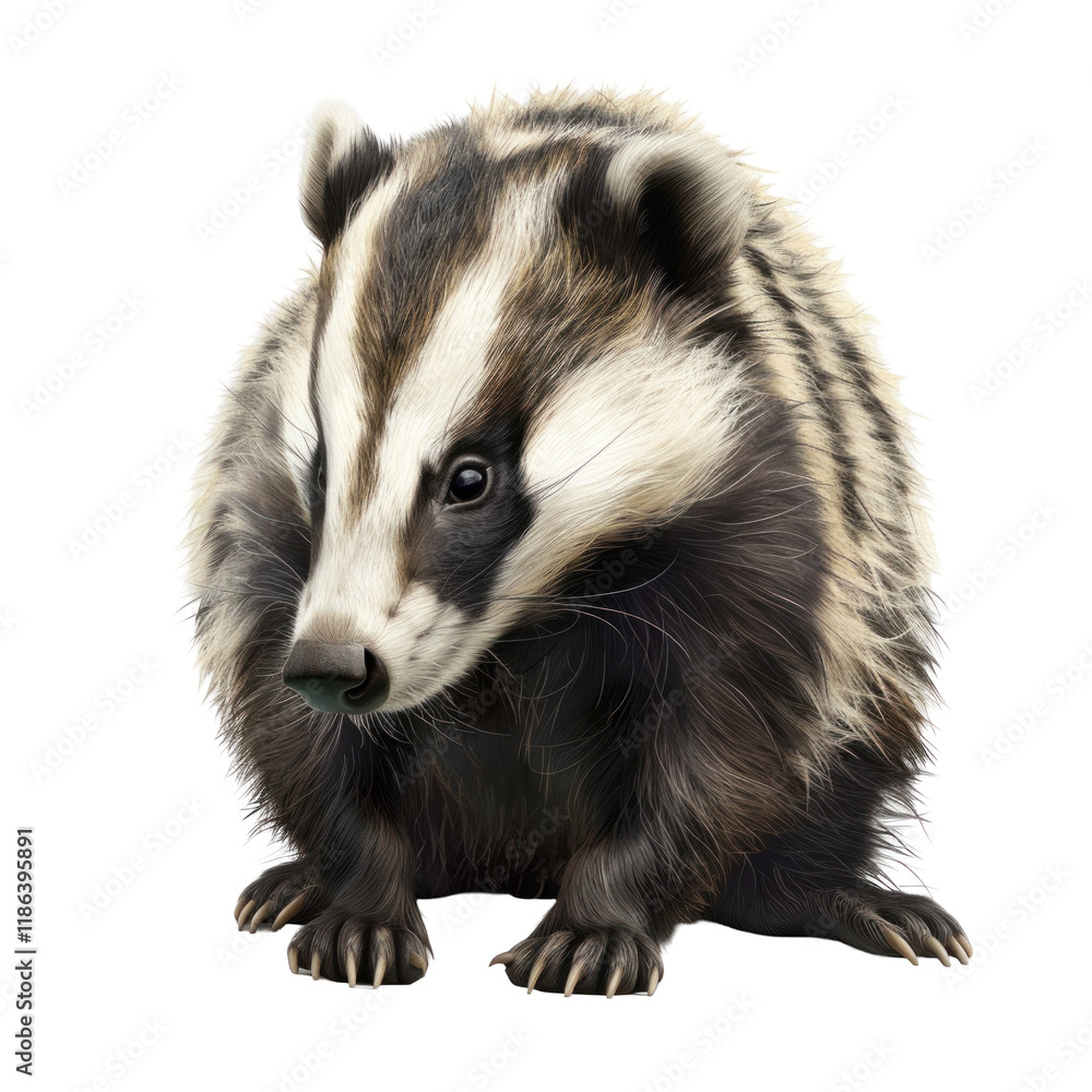 Fototapeta premium Photorealistic Badger on Clean transparent background for Nature and Wildlife Photography Needs