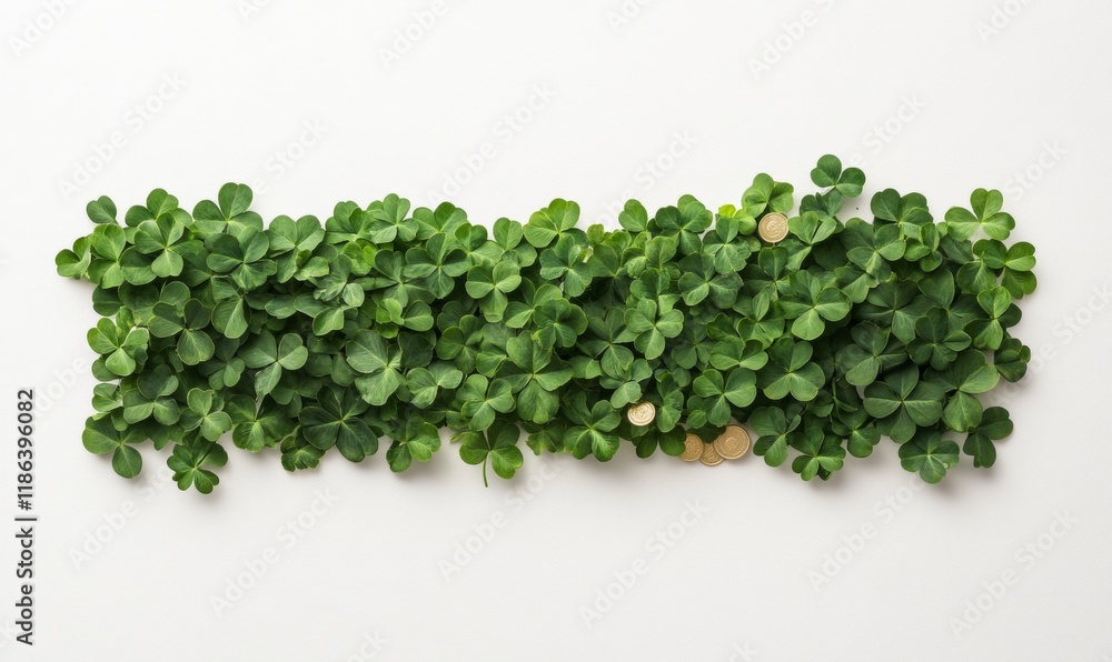 Obraz premium Shamrock Frame with Gold Coins on White Background St. Patricks Day, Earth Day, Mardi Gras