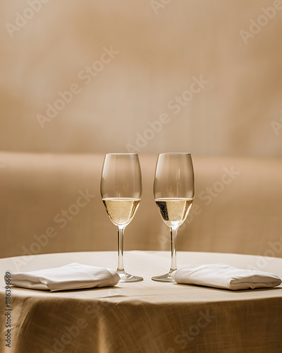 Two glasses of white wine on a table