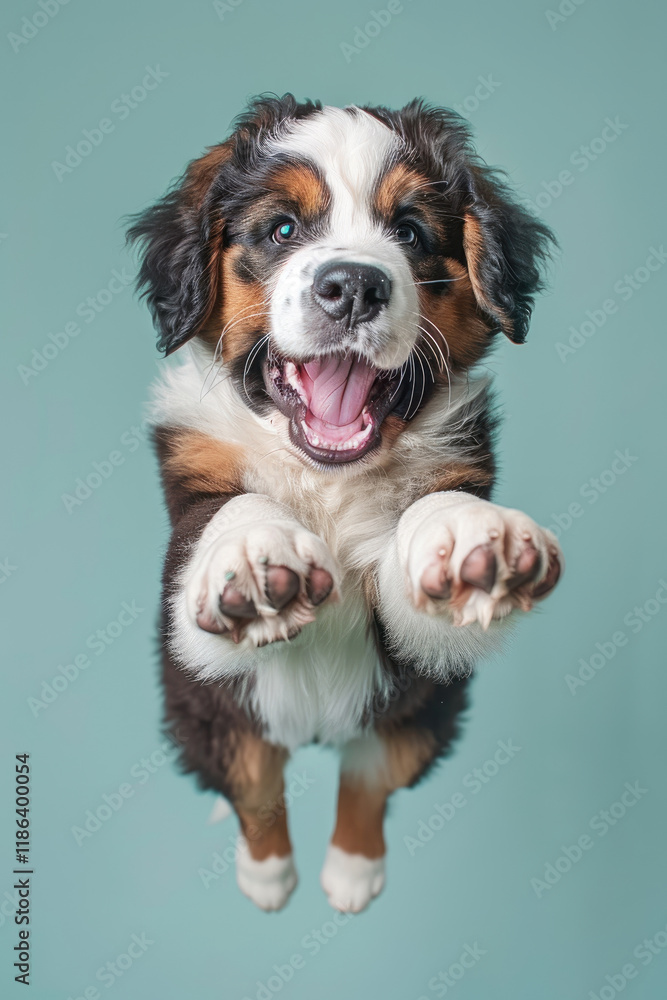 Saint Bernard dog Jumping and playing, studio lighting, isolated on pastel background, stock photographic style Saint Bernard dog Jumping and playing, studio lighting, isolated on pastel background, stock photographic style