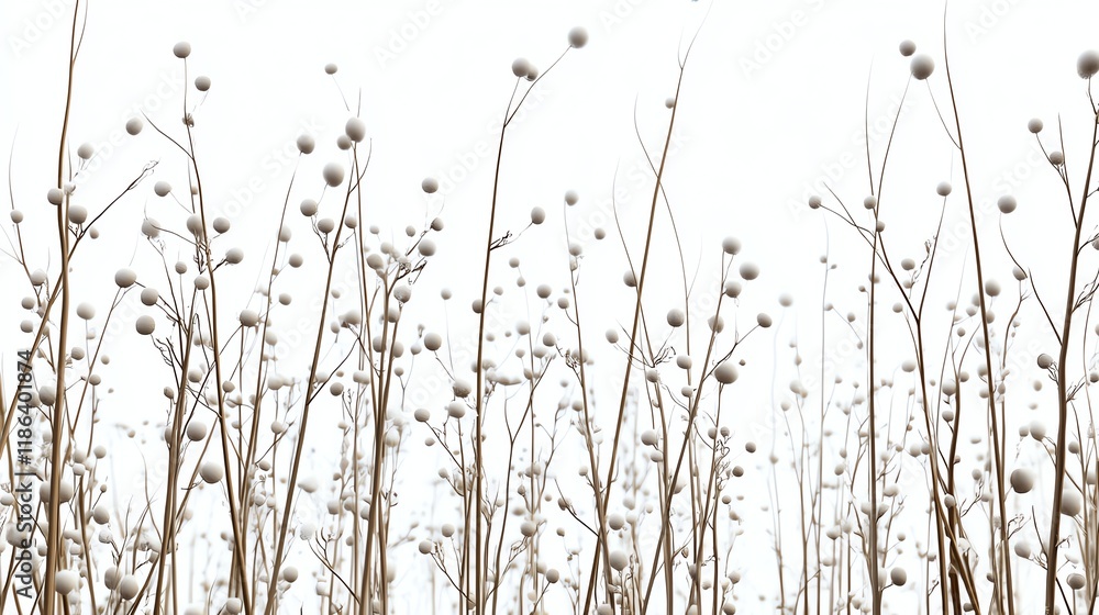 Minimalist floral arrangement with white background and delicate flower stems. Minimalist floral arrangement with white background and delicate flower stems.