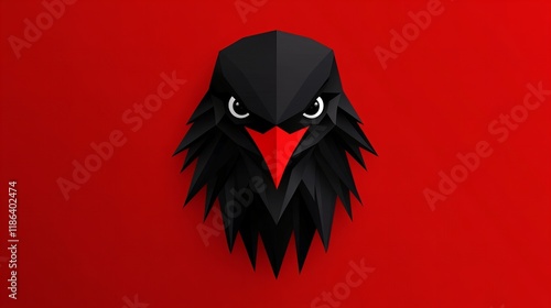 Geometric black crow on red background. Bold, graphic design. photo