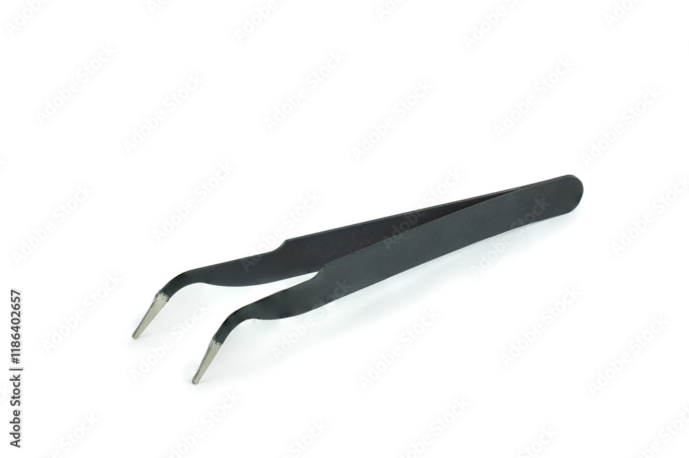 Steel anatomical tweezers isolated on white background