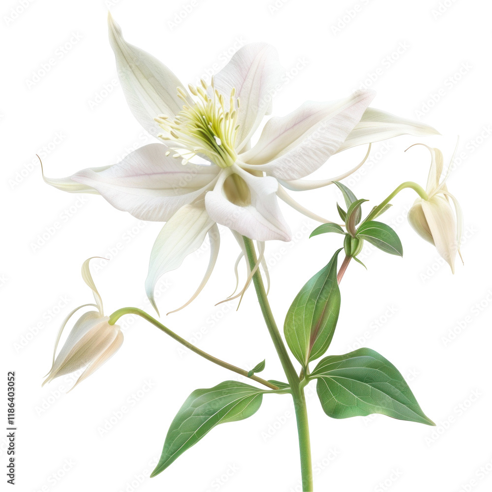 Beautiful Columbine Flower on Isolated Clean transparent background - Photorealistic Floral Image