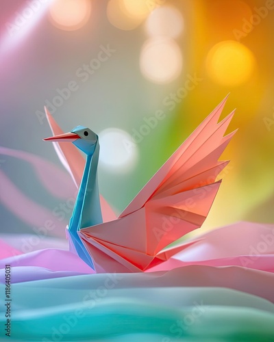 Wallpaper Mural a delicate pastel paper crane crushed on one side, showcasing resilience in fragility Torontodigital.ca