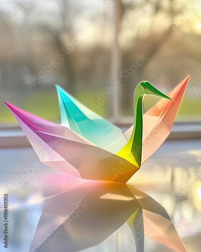 Wallpaper Mural a delicate pastel paper crane crushed on one side, showcasing resilience in fragility Torontodigital.ca