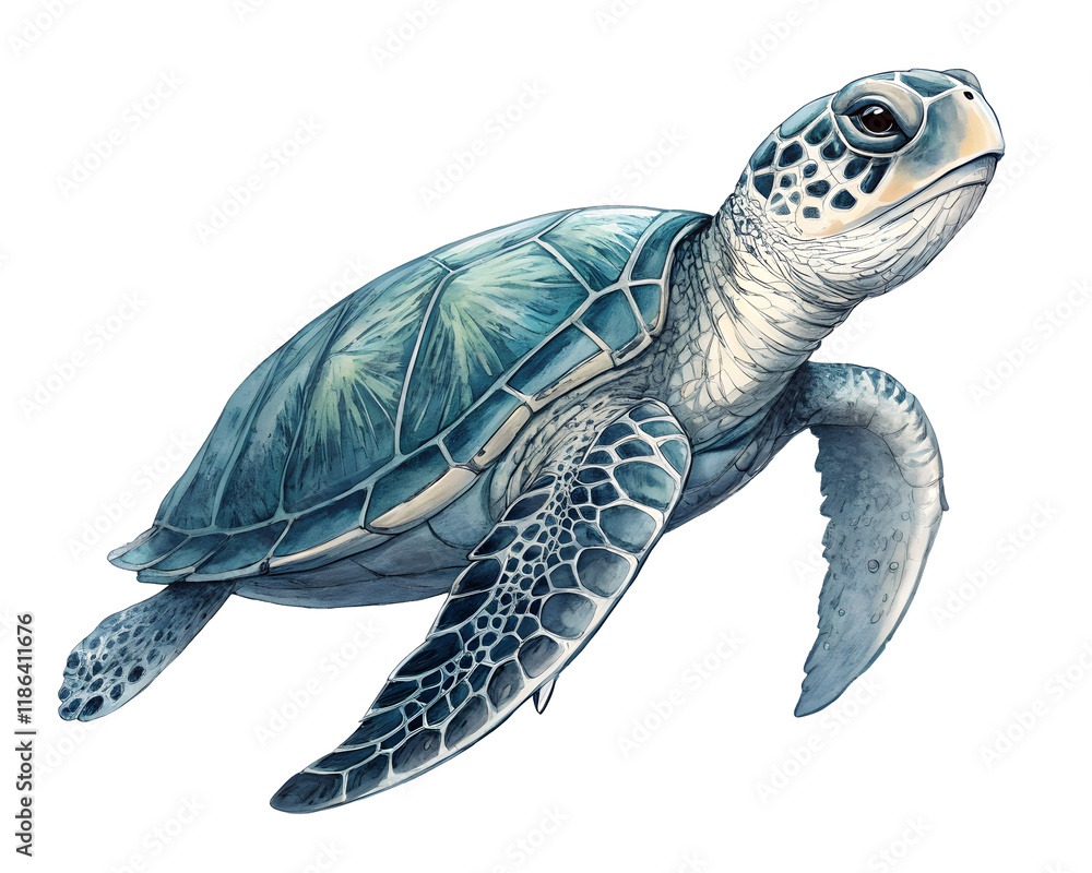 Obraz premium A watercolor animal, blue turtle, illustration . transparent background.