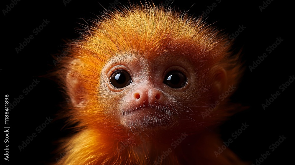 Fototapeta premium A cute golden lion tamarin baby (Leontopithecus rosalia)