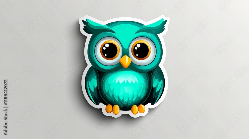 Obraz premium Adorable teal owl illustration. Perfect for kids' projects, stickers, or whimsical designs!