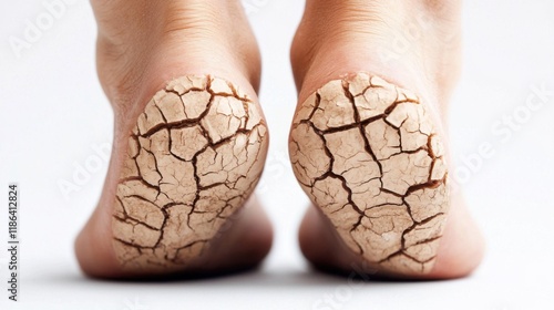 Obraz na płótnie health risks symptoms habits.A close-up of dry, cracked heels, highlighting the need for foot care and hydration to prevent skin issues. w salonie