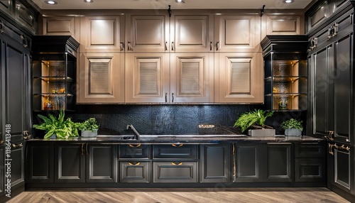 Wallpaper Mural  High-contrast cabinetry design with black cabinets below and beige ones above, showcasing a Torontodigital.ca