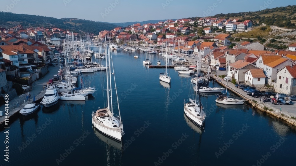 A scenic marina bustling with luxury yachts along a charming coastal town, capturing the essence of nautical elegance and tranquil seaside living. A scenic marina bustling with luxury yachts along a charming coastal town, capturing the essence of nautical elegance and tranquil seaside living.