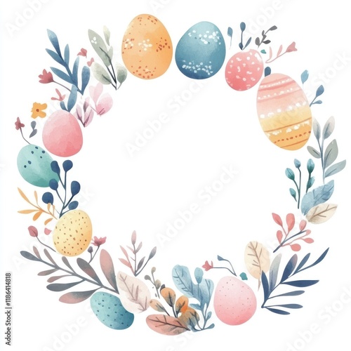 Minimalist Watercolor Frame with Colorful Easter Eggs and Floral Elements for Chinese New Year Celebrations and Other Festive Occasions