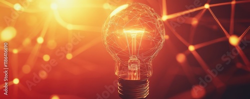 light bulb, innovation, creativity, abstract design, glowing, network connections, energy, technology, idea generation This image features a glowing light bulb with radiant energy and connecting lin photo