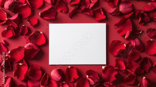 Blank canvas surrounded by vibrant red rose petals