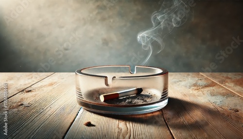 A realistic depiction of a glass ashtray with a single cigarette inside. photo