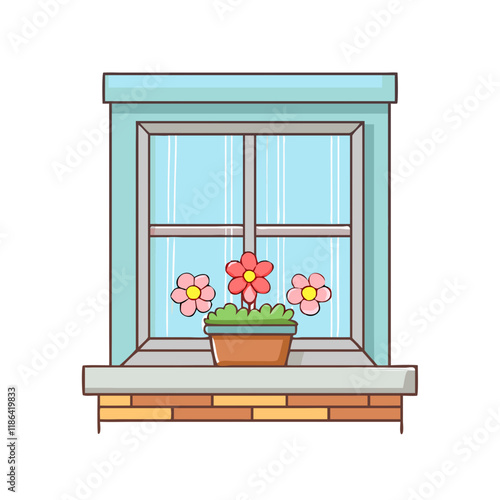 window with flower box vector icon, spring vector illustration - simple illustration of window with flower box perfect for logos, and spring -themed designs. photo