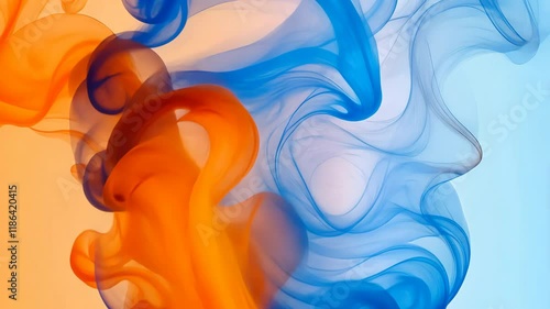 Vibrant Swirls of Orange and Blue Ink in Water Mesmerizing Abstract Pattern with Fluid Motion and Dynamic Energy