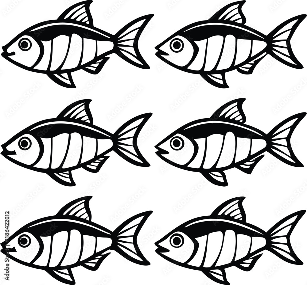 Fototapeta premium A flock of fish silhouette with white background 