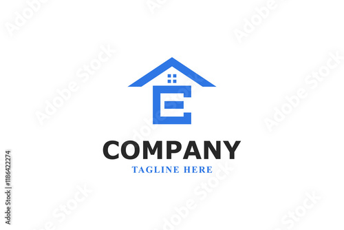 letter e and house modern logo design