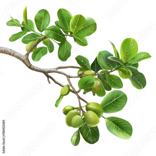 Detailed Photorealistic Render of Manchineel Tree Branch with Lush Green Leaves and Fruits on transparent background photo