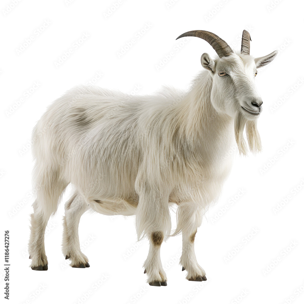 Obraz premium Isolated Clean White Goat on Mountainous Background for Nature and Farming Related Themes