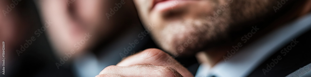 Fototapeta premium Close-up of Man's Hand and Jawline in Suit