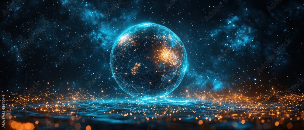 Digital globe with cosmic elements and glowing effects. Digital globe with cosmic elements and glowing effects.