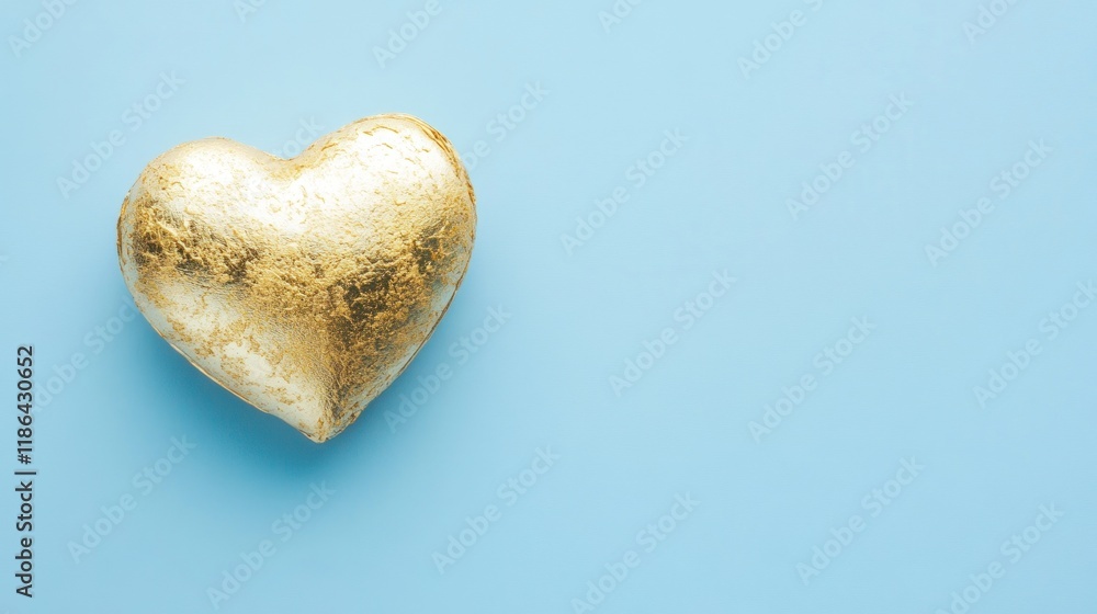 Fototapeta premium Golden Heart on Light Blue Background