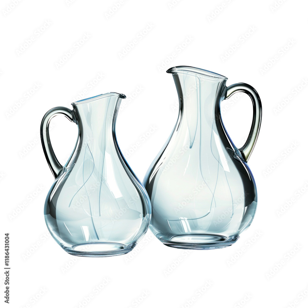 Elegant Glass Pitchers with Clean Design on Isolated transparent background. Elegant Glass Pitchers with Clean Design on Isolated transparent background.